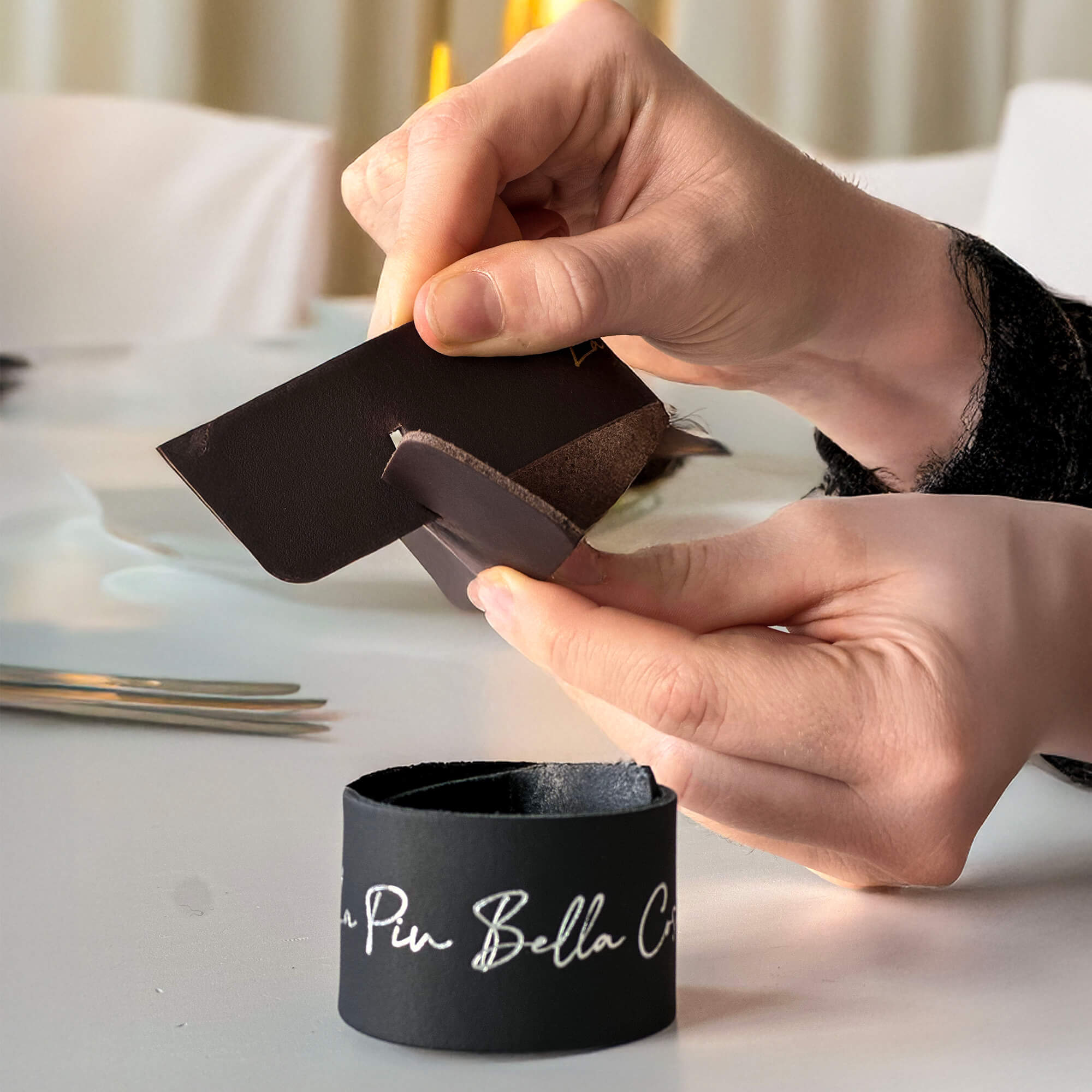 Ronds de serviette en cuir véritable